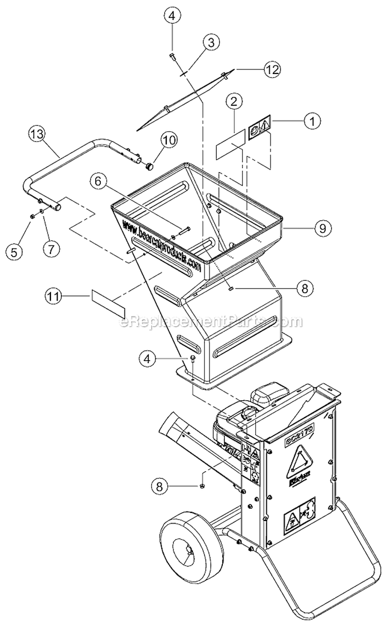 Chute Diagram and Parts List for SC2170 B00001 Bear Cat Chipper Shredder